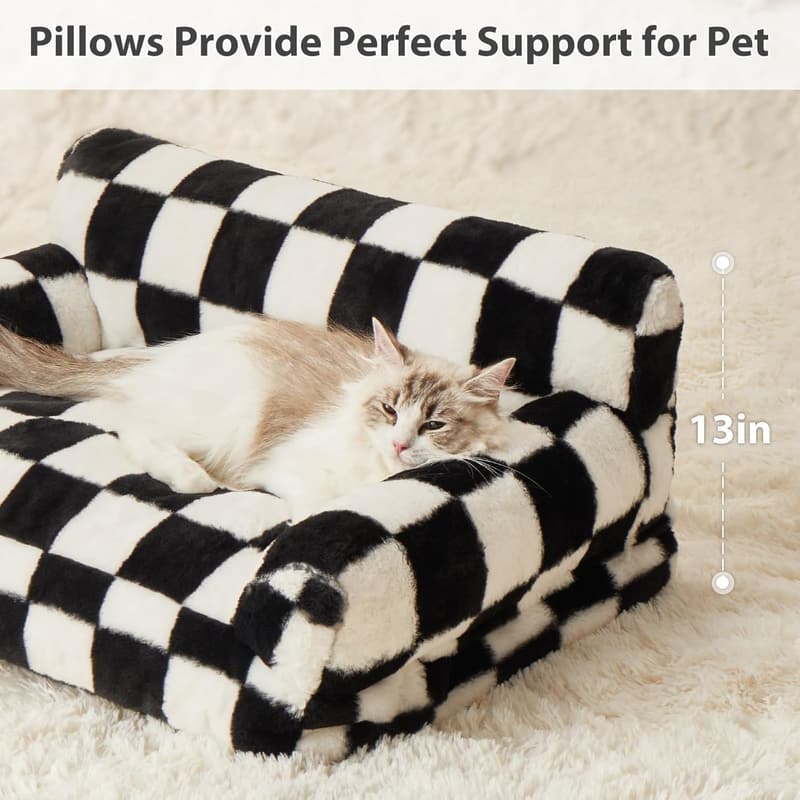 Small Pet Sofa Bed with Washable Cover - Black & White Checkered