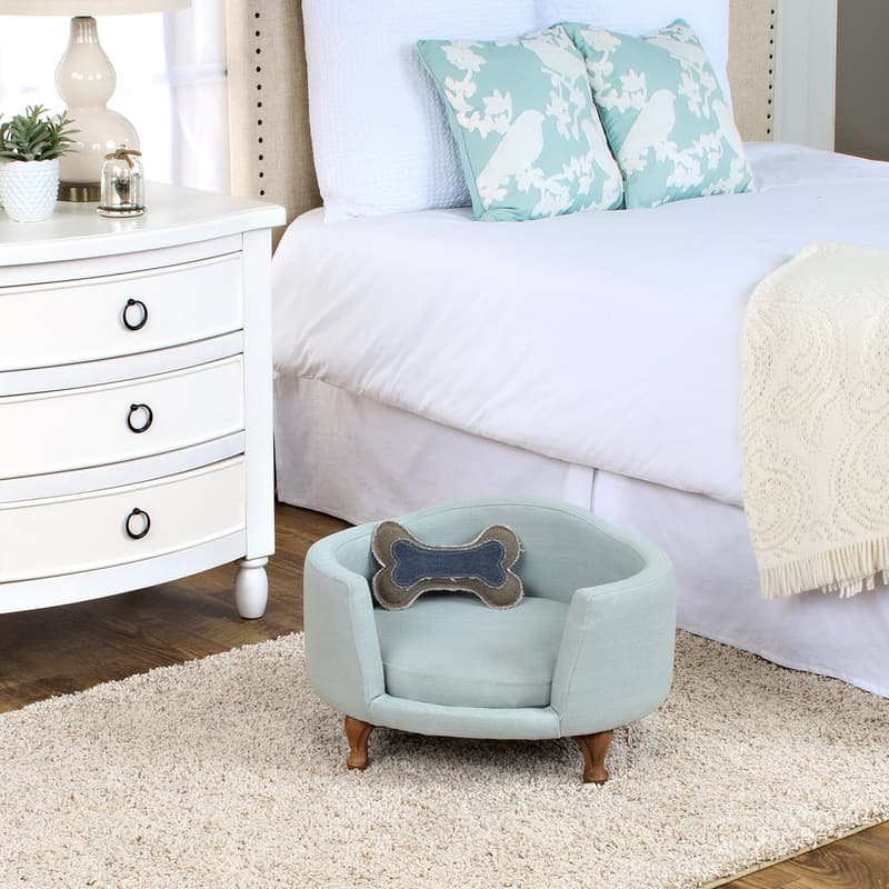Luxury Light Green Curved Pet Bed | Stain-Resistant Upholstered Design