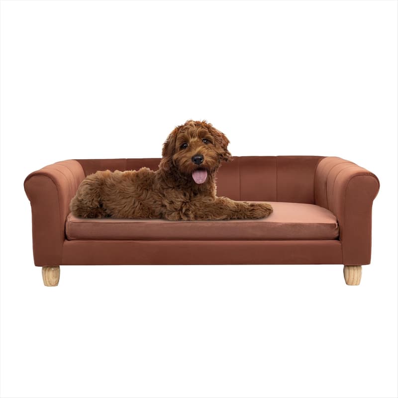 Elegant Brown Faux-Velvet Dog Sofa for Medium to Large Dogs