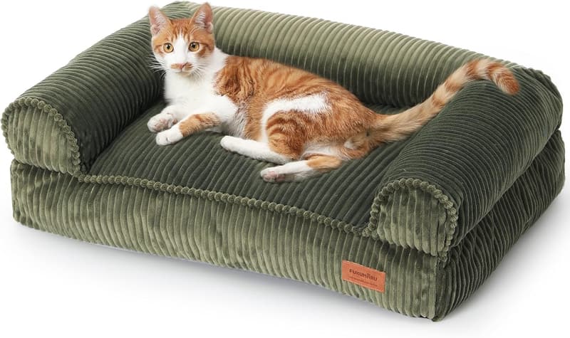 Cozy Corduroy Cat Bed with Washable Cover - 27 inch, Green