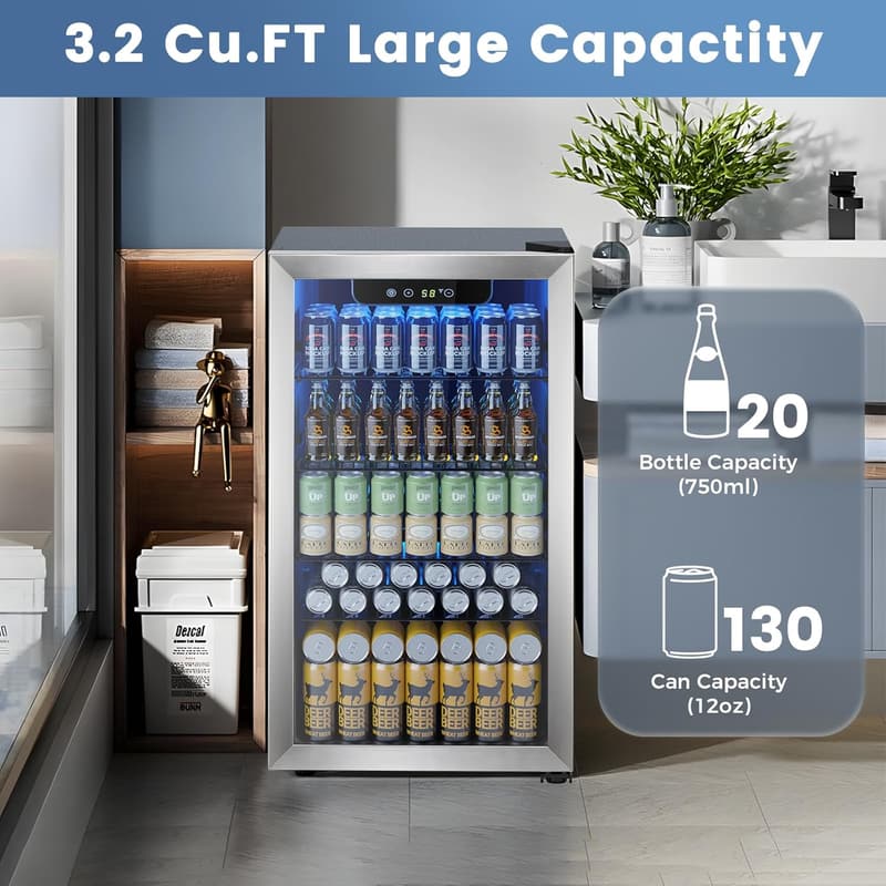 Beverage Refrigerator Cooler - 130 Can Capacity, Digital Temp Control