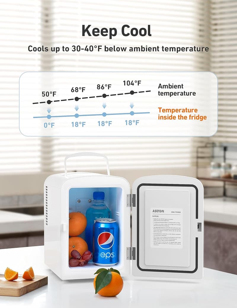 Portable 4L Mini Fridge for Beverages and Skincare – White