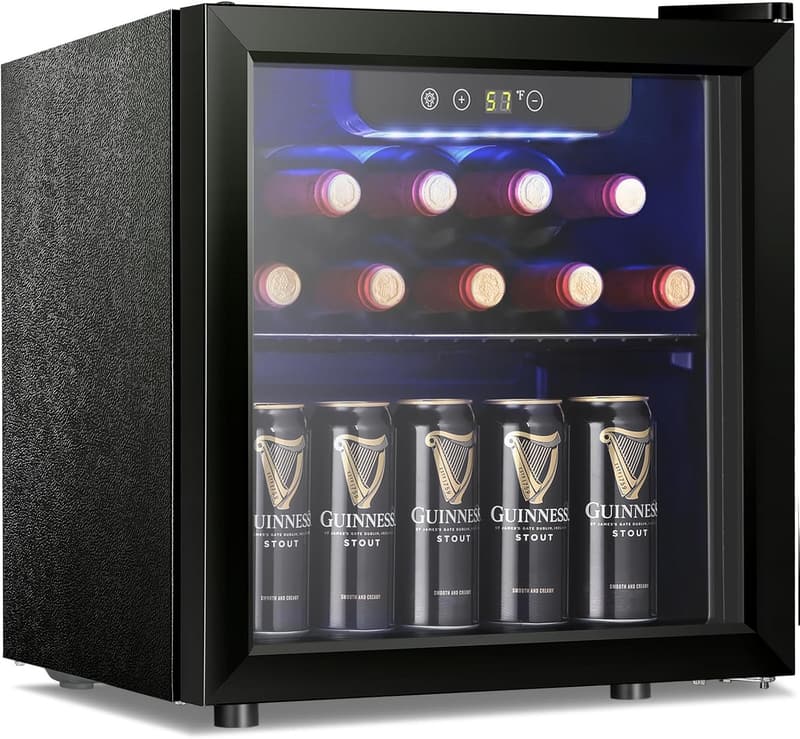 12-Bottle Beverage Refrigerator with Clear Glass Door - Black
