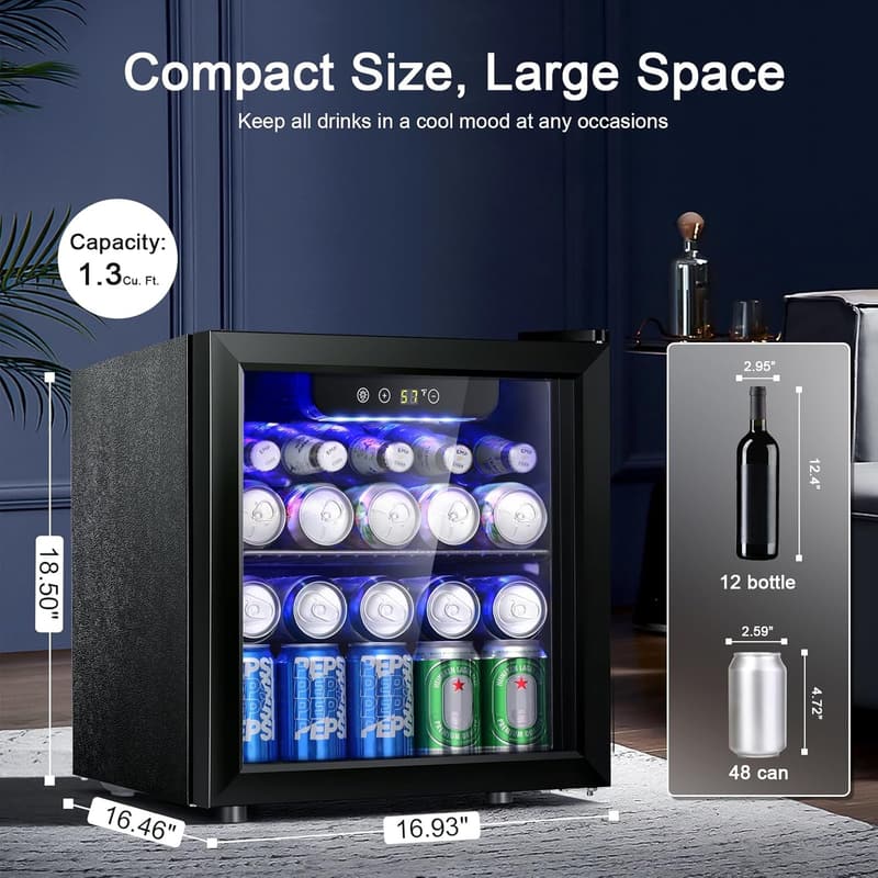 Mini Beverage Refrigerator with Clear Front Door – 1.3 cu.ft.