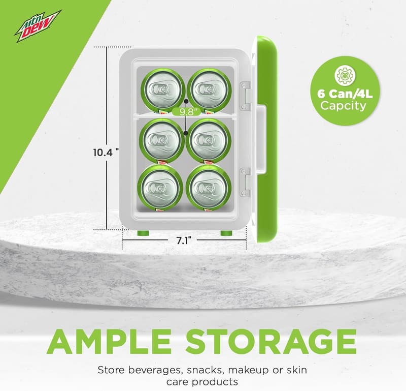 Portable Mini Fridge Cooler for 6 Cans - Eco-Friendly Mountain Dew