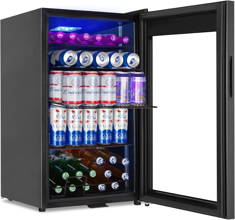 Mini Beverage Refrigerator with Glass Door, 128 Can Capacity