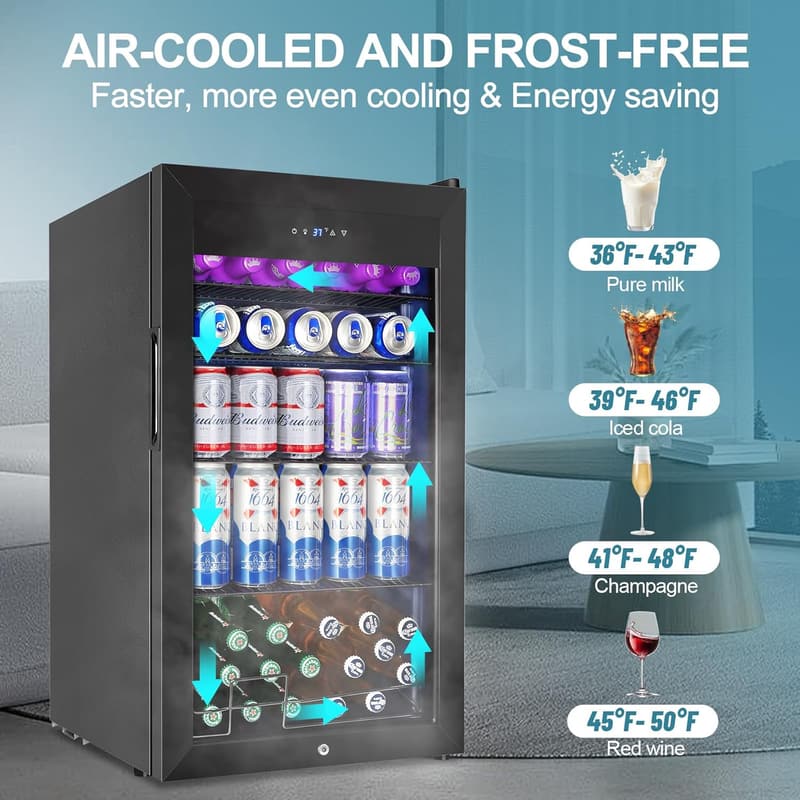 Mini Beverage Refrigerator with Glass Door, 128 Can Capacity