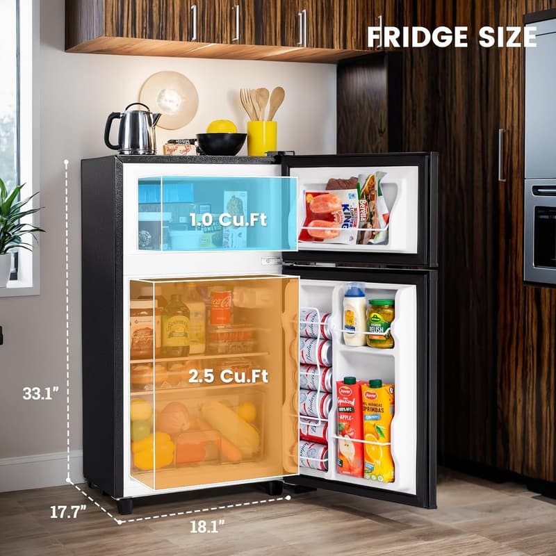 Compact 3.5 Cu.Ft Mini Fridge with Freezer - Adjustable Thermostat
