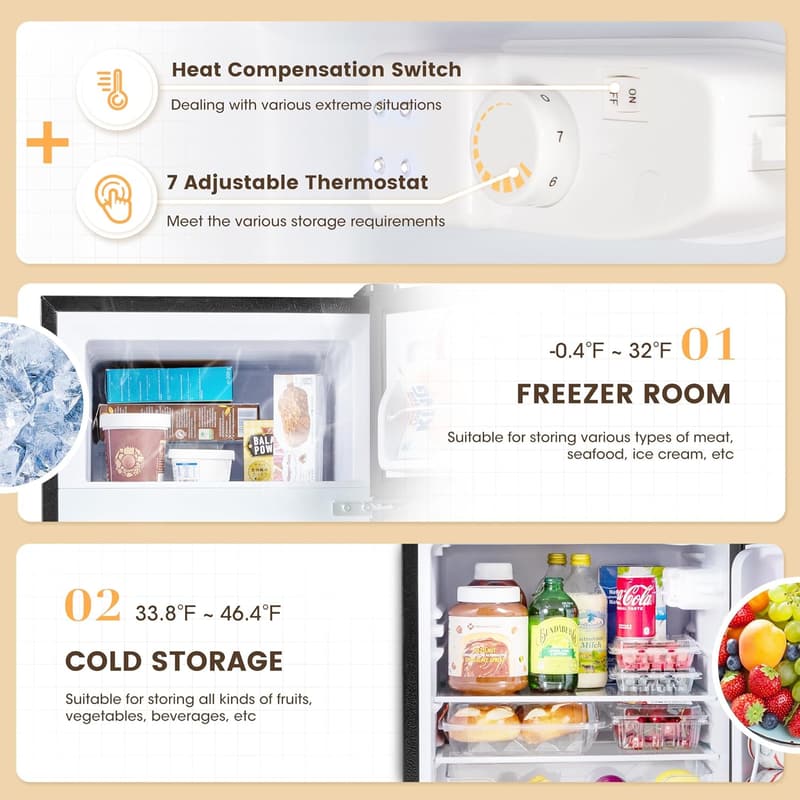 Compact 3.5 Cu.Ft Mini Fridge with Freezer - Adjustable Thermostat