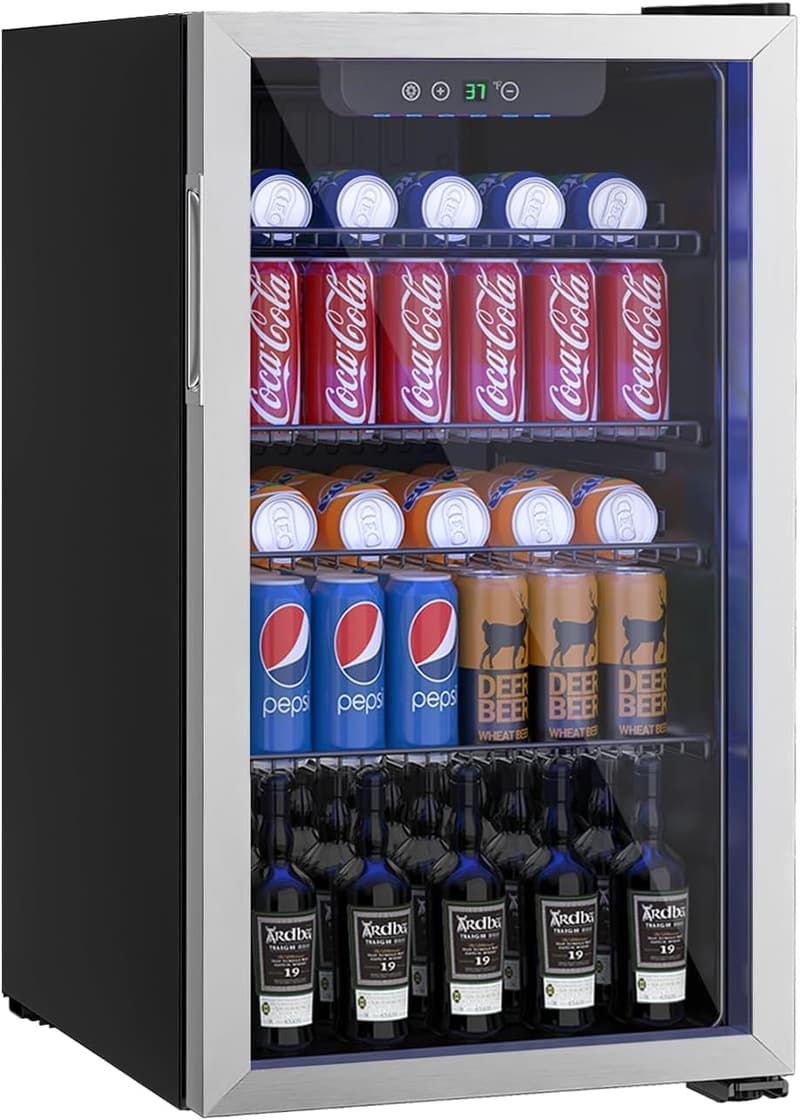 Compact Beverage Refrigerator with Glass Door, 126 Can Capacity