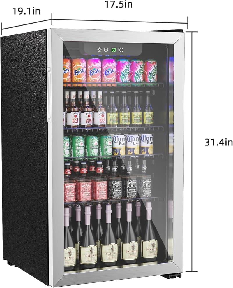 Compact Beverage Refrigerator with Glass Door, 126 Can Capacity