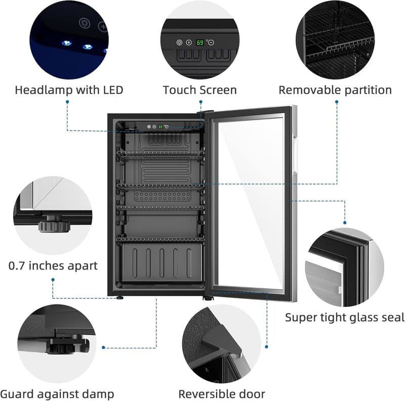 Compact Beverage Refrigerator with Glass Door, 126 Can Capacity