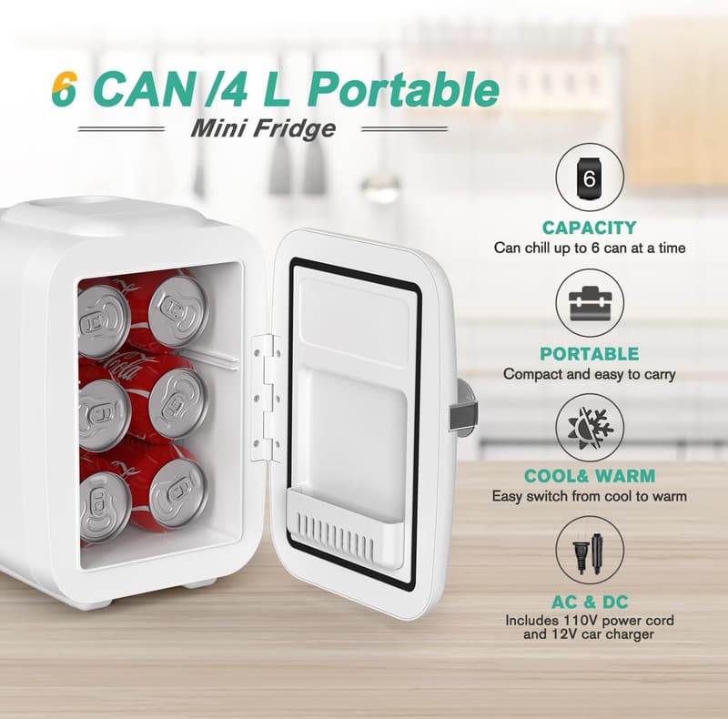 Portable 4L Mini Fridge for Skincare & Beverages - White