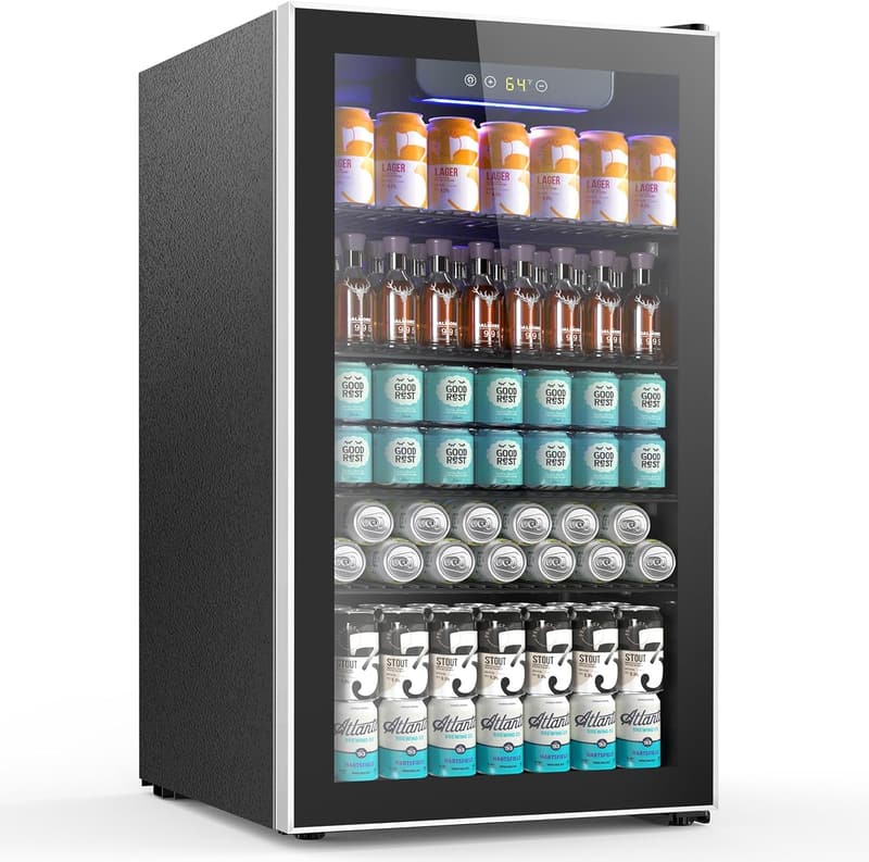 Mini Beverage Fridge with Glass Door - 120 Can Cooler, 3.2 Cu.Ft