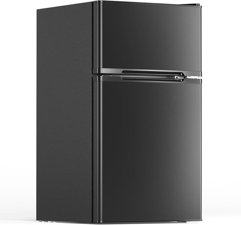 Compact 2-Door Mini Fridge with Freezer - Adjustable Shelves, Black