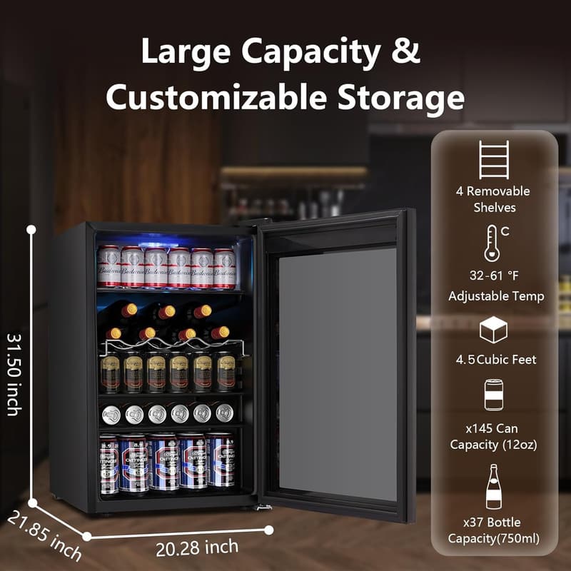 Freestanding 37-Bottle Wine Fridge with Smart Temperature Control