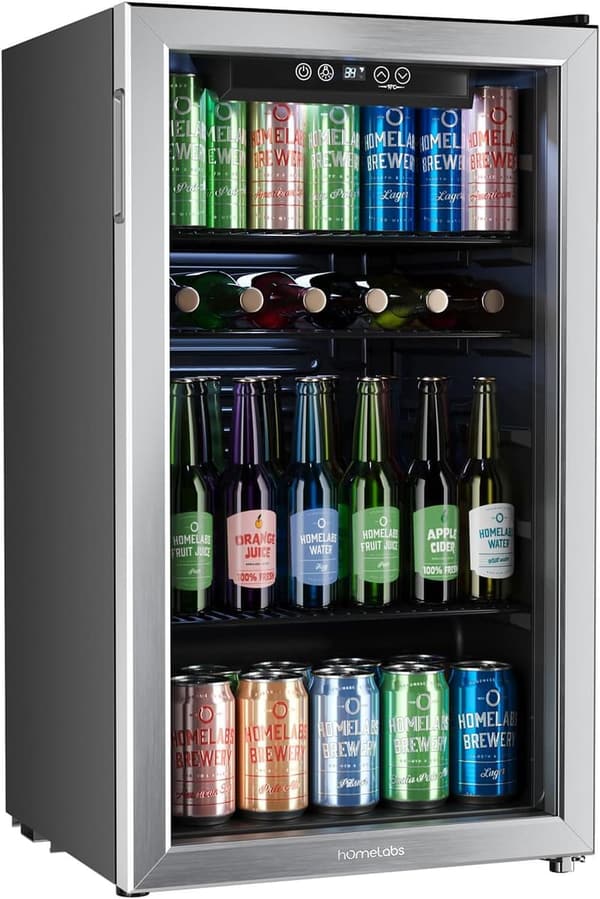 HomeLabs Mini Beverage Refrigerator - 120 Can Cooler with Glass Door