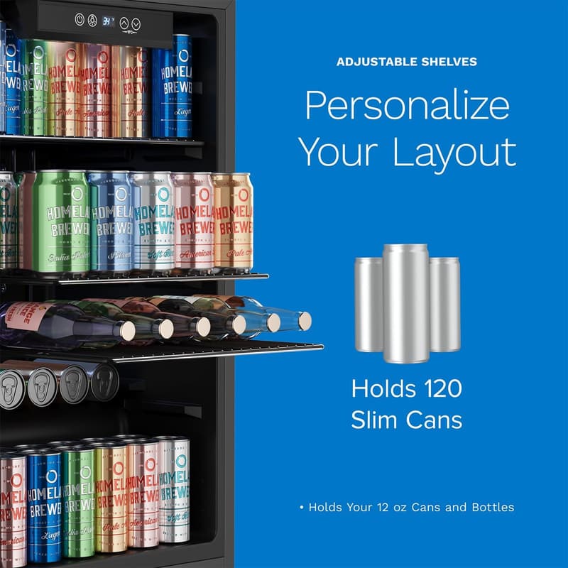 HomeLabs Mini Beverage Refrigerator - 120 Can Cooler with Glass Door