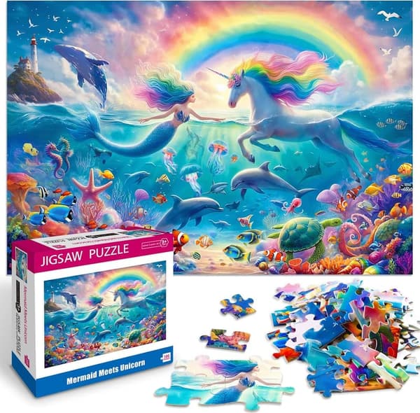 100-Piece Mermaid Unicorn Puzzle for Kids Ages 4-10