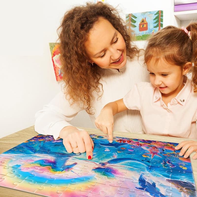 100-Piece Mermaid Unicorn Puzzle for Kids Ages 4-10