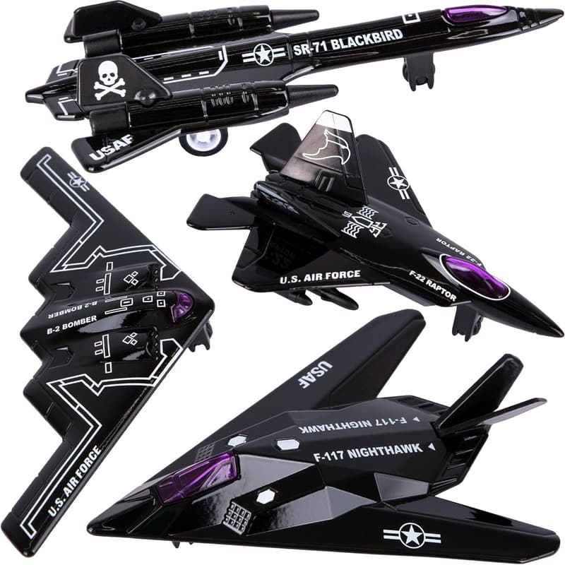 Diecast Stealth Bomber Toy Jets Set for Boys - 4 Pack