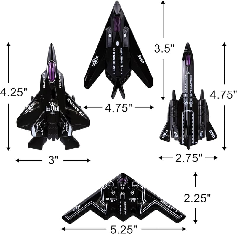 Diecast Stealth Bomber Toy Jets Set for Boys - 4 Pack