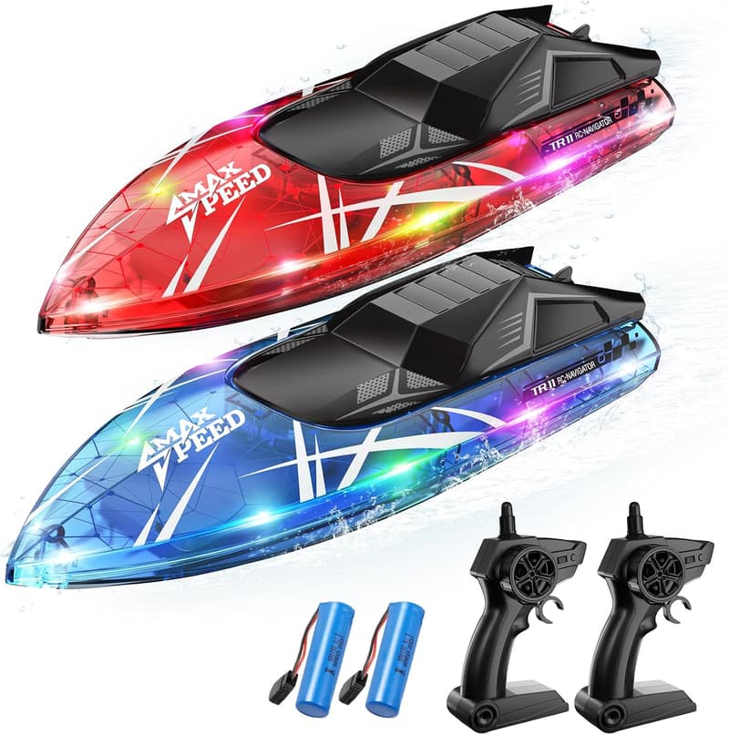 Remote Control Boat Set for Kids – LED Waterproof Toy, 2-Pack