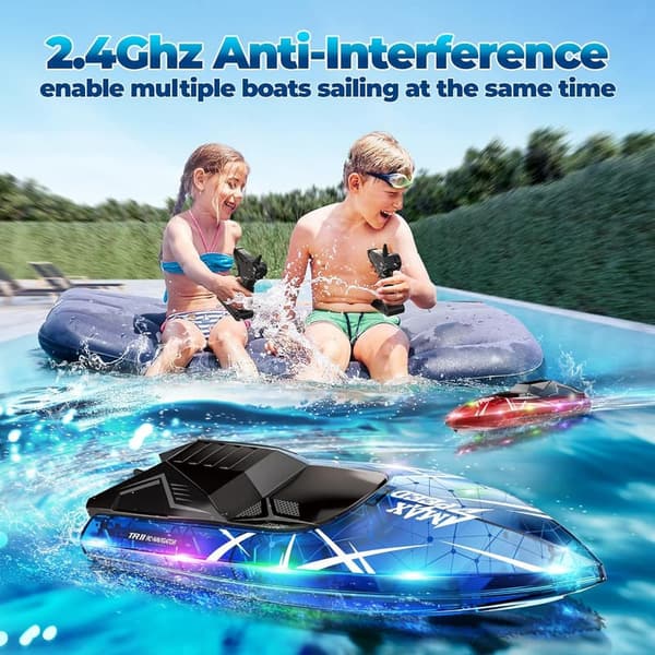 Remote Control Boat Set for Kids – LED Waterproof Toy, 2-Pack