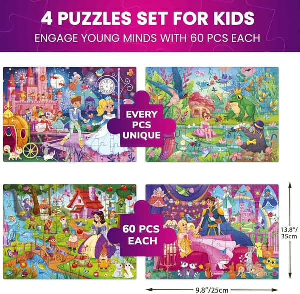 Fairy Tale Puzzle Set for Kids Ages 4-6 – 4-Pack Educational Toys