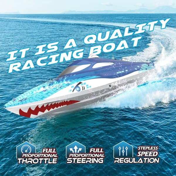 Remote Control Shark Graffiti Boat with LED Lights, 20+ MPH