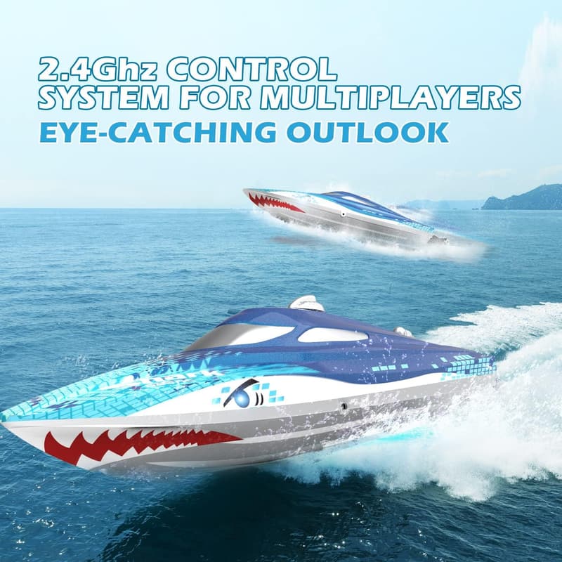 Remote Control Shark Graffiti Boat with LED Lights, 20+ MPH