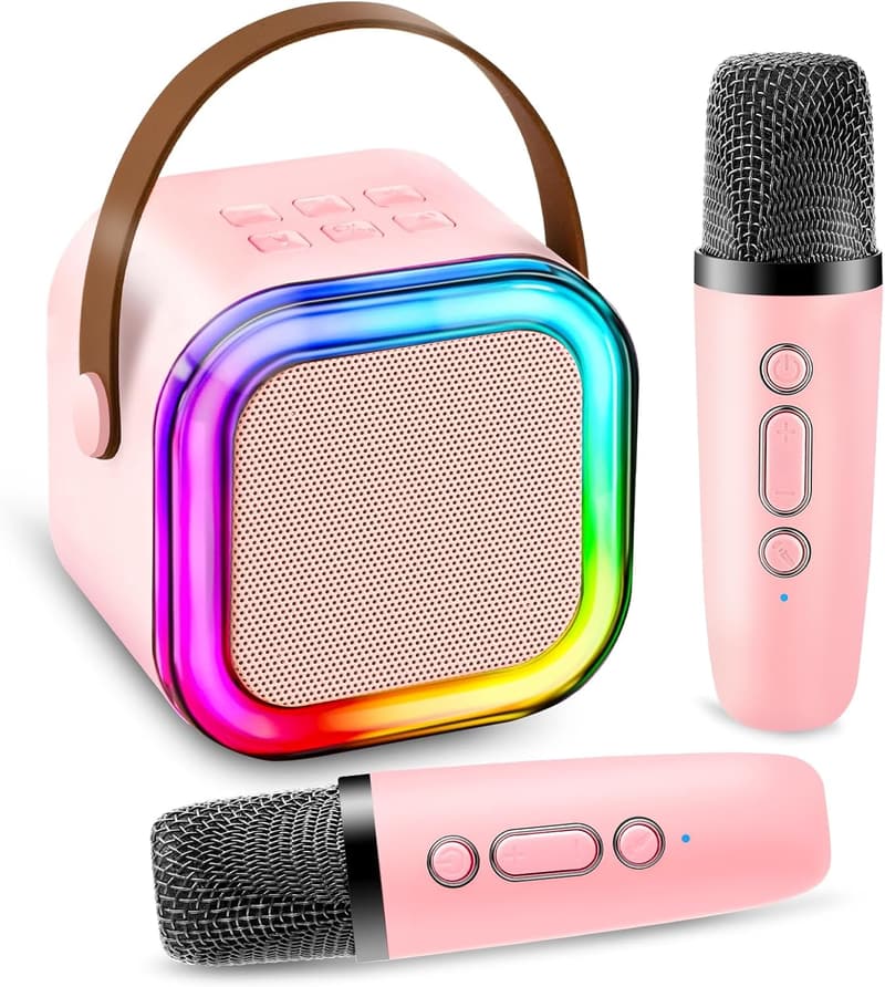 Portable Bluetooth Karaoke Machine with 2 Microphones for Kids