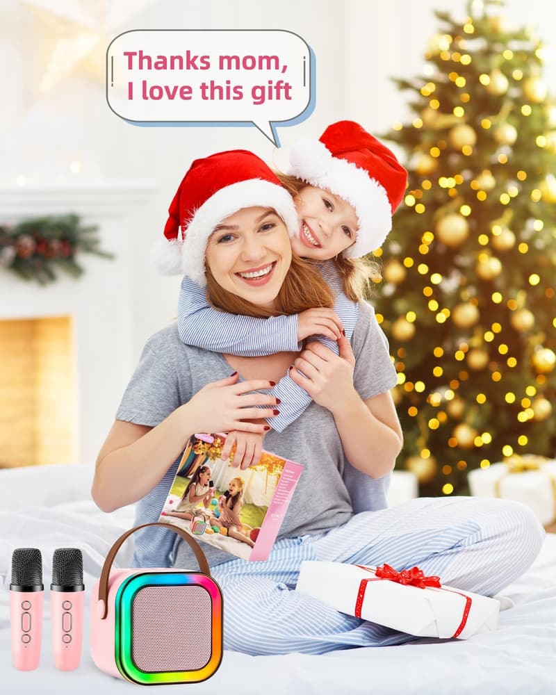 Portable Bluetooth Karaoke Machine with 2 Microphones for Kids