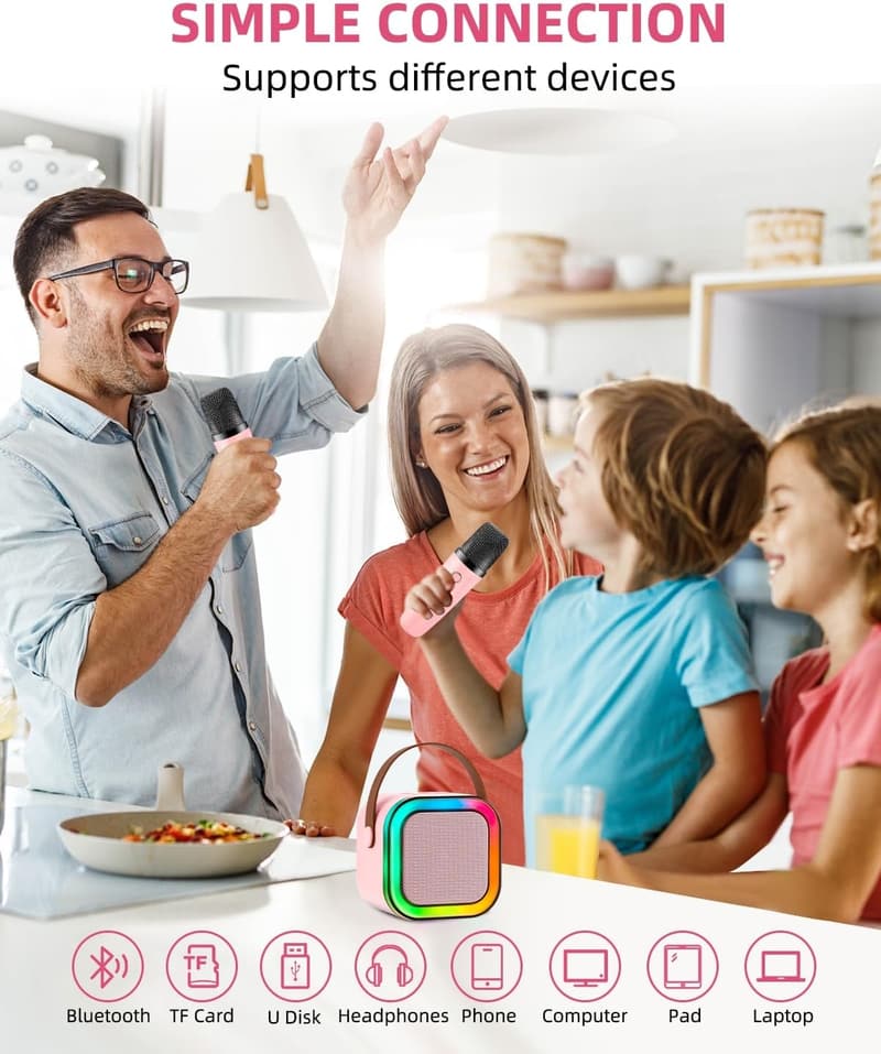 Portable Bluetooth Karaoke Machine with 2 Microphones for Kids