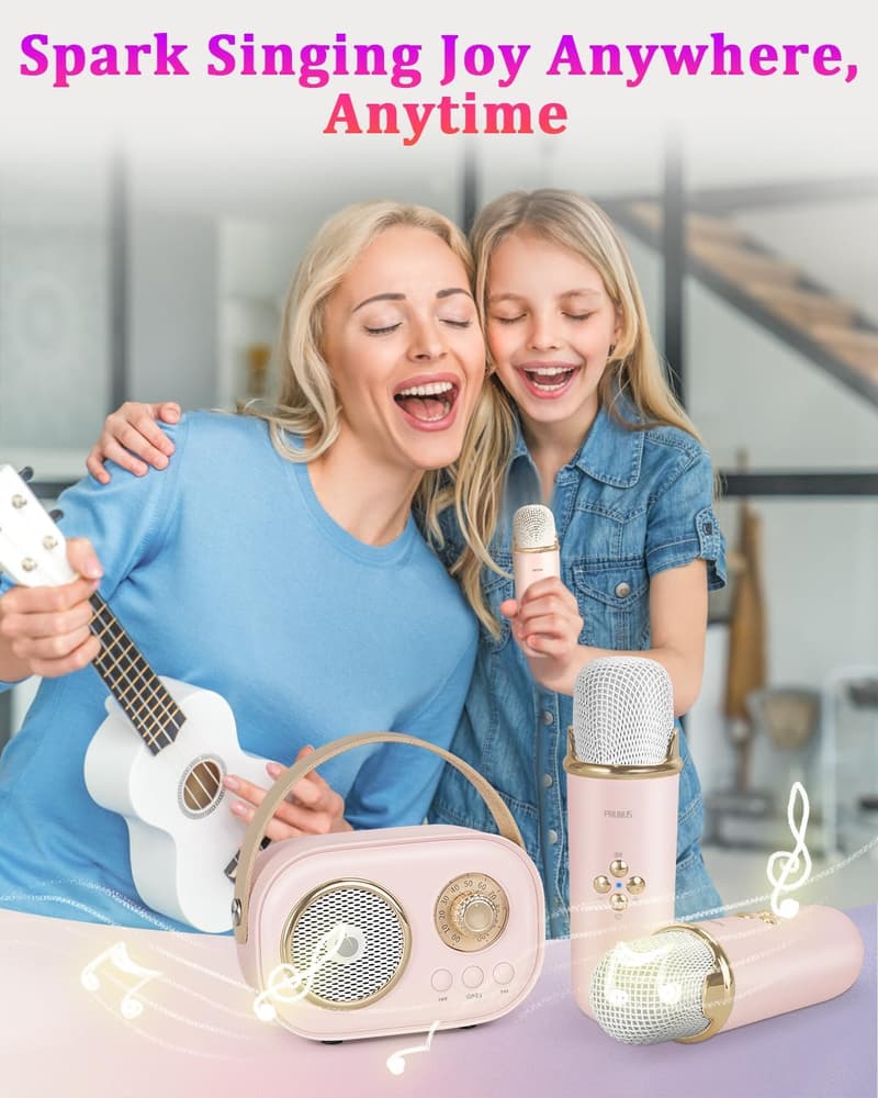 Portable Mini Karaoke Machine with 2 Microphones for Kids