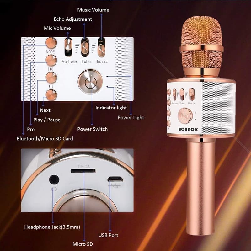 Wireless Bluetooth Karaoke Microphone for Home Parties - Rose Gold