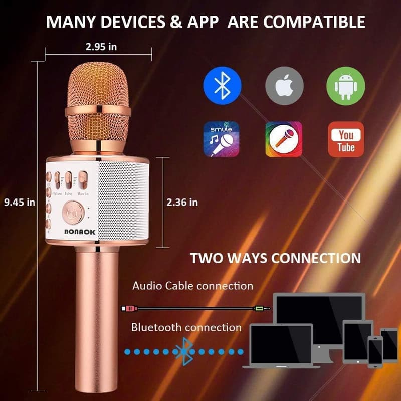Wireless Bluetooth Karaoke Microphone for Home Parties - Rose Gold
