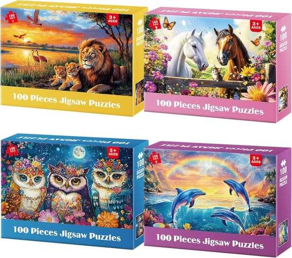 Educational Jigsaw Puzzles for Kids (Ages 4-10) - 4-Pack