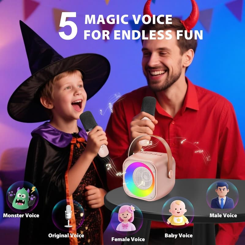 Portable Bluetooth Karaoke Machine with Disco Light for Kids