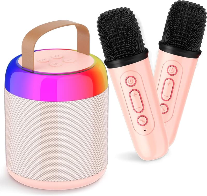 Portable Karaoke Machine with 2 Microphones & Lights for All Ages