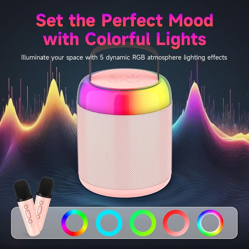 Portable Karaoke Machine with 2 Microphones & Lights for All Ages