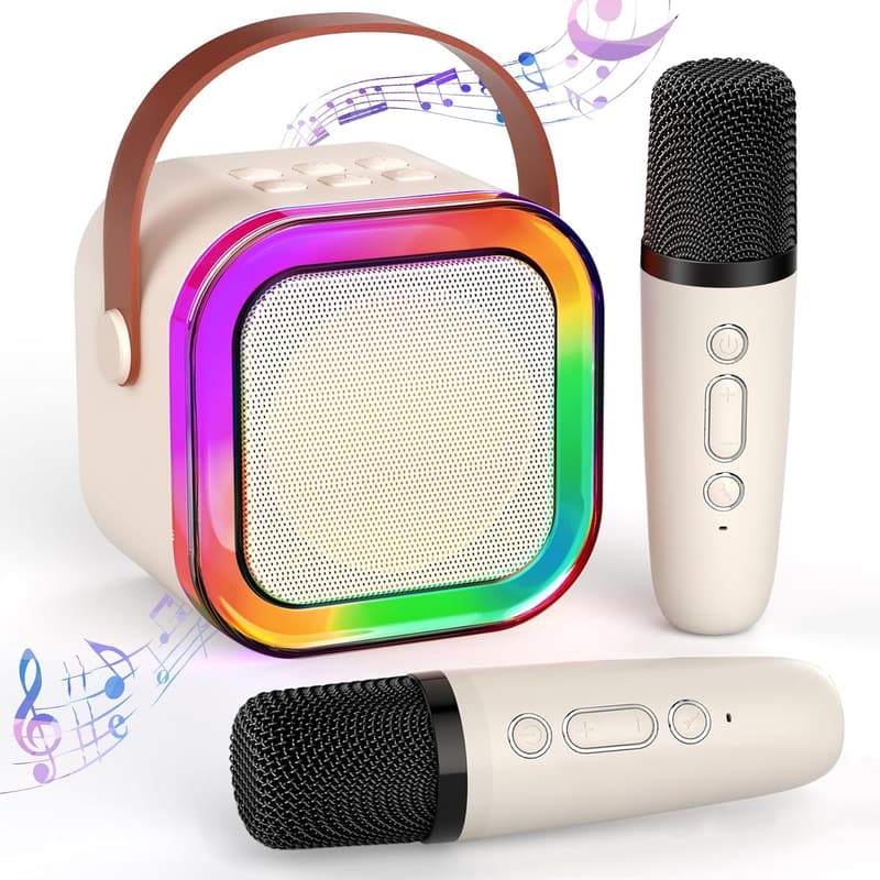 Kids Mini Karaoke Machine with LED Lights & 2 Microphones