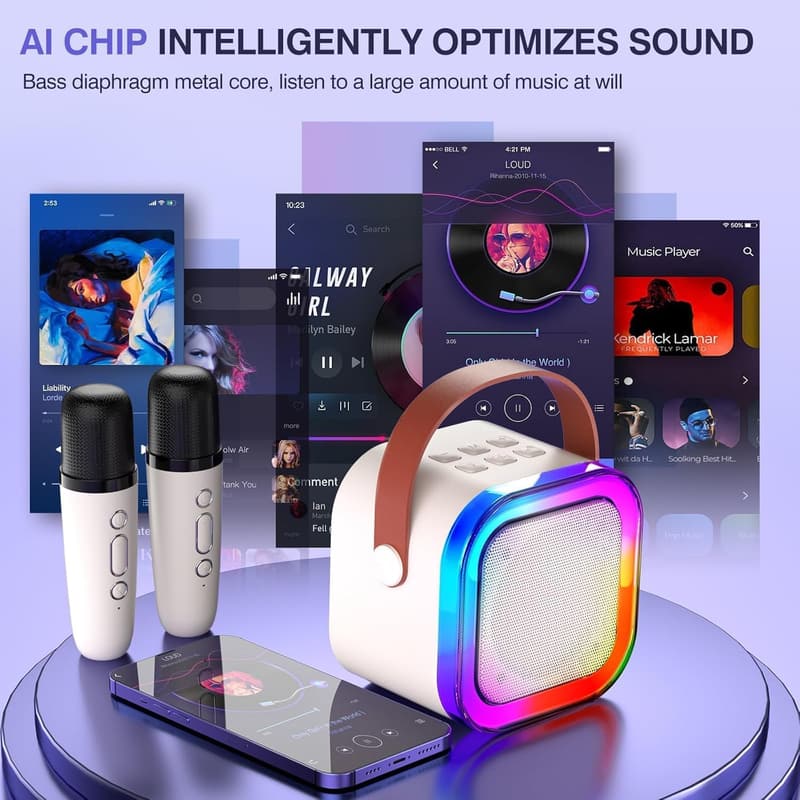 Kids Mini Karaoke Machine with LED Lights & 2 Microphones
