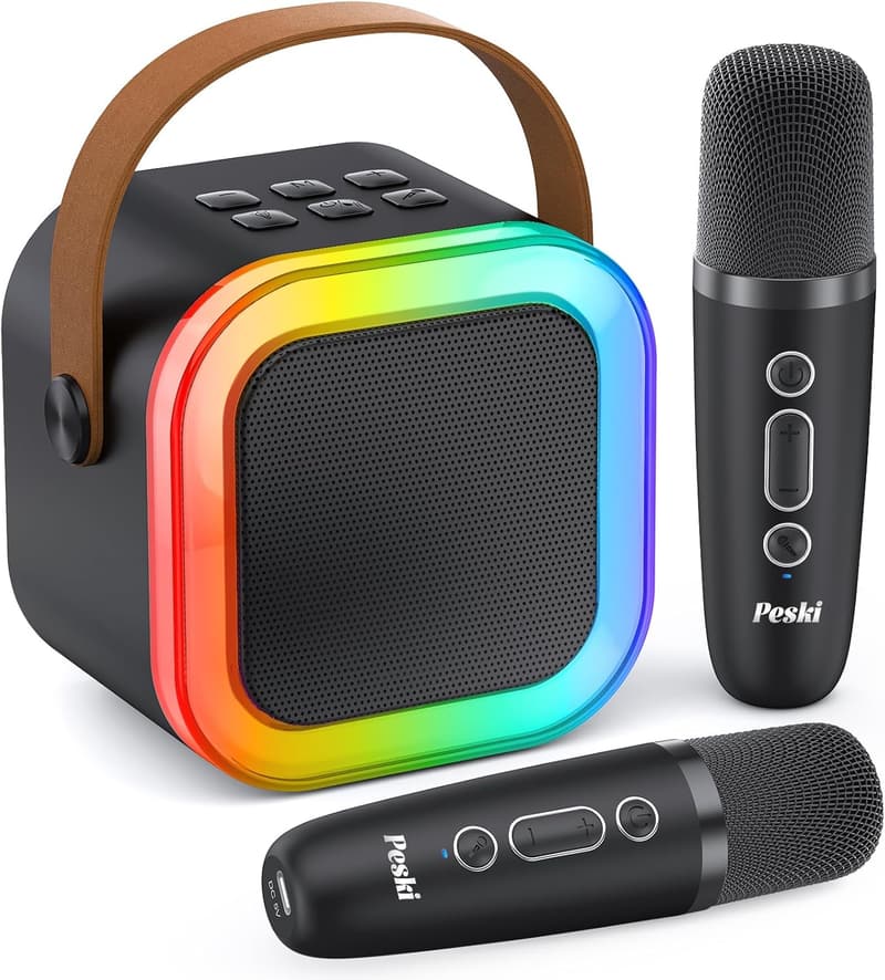 Portable Bluetooth Karaoke Machine with 2 Wireless Mics - Black