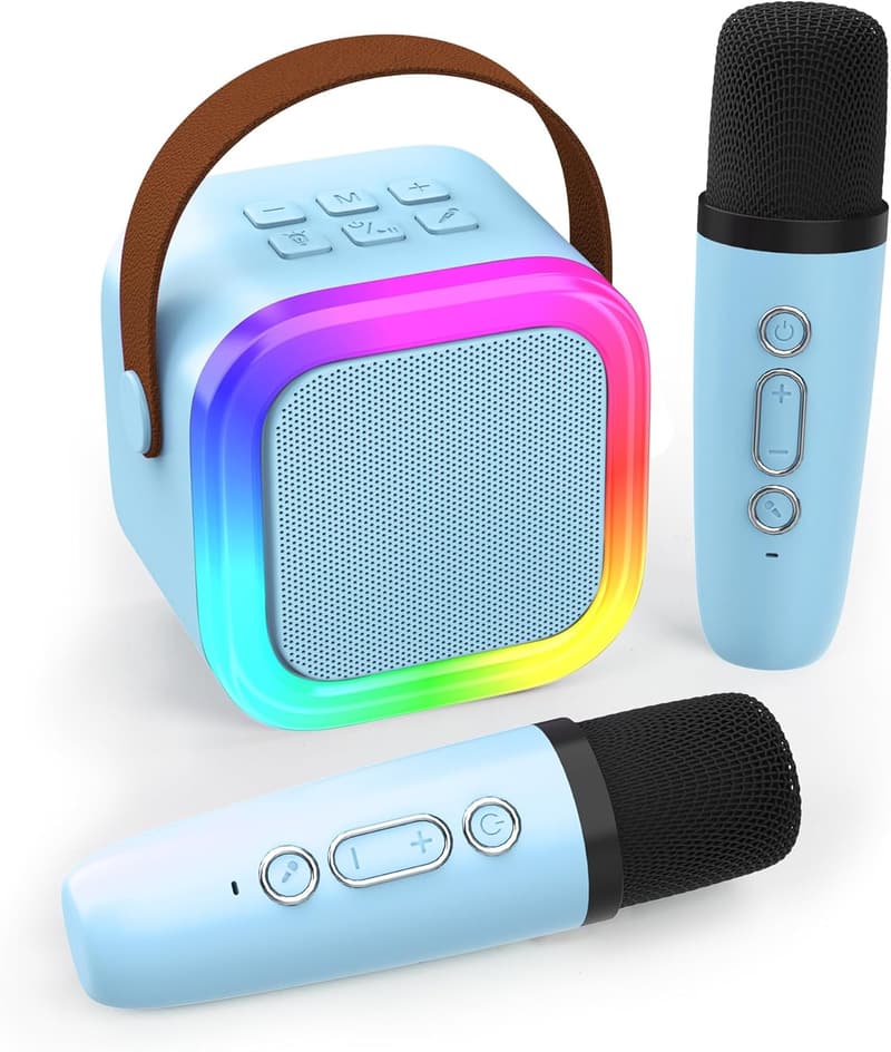 Portable Bluetooth Karaoke Machine with 2 Microphones for Kids