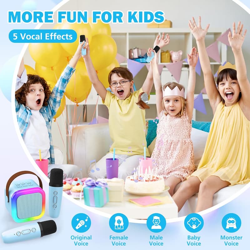 Portable Bluetooth Karaoke Machine with 2 Microphones for Kids