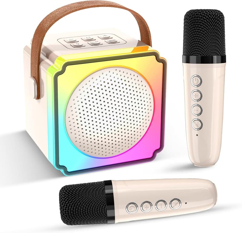 Portable Bluetooth Karaoke Machine with 2 Wireless Microphones - Ideal Birthday Gift for Kids