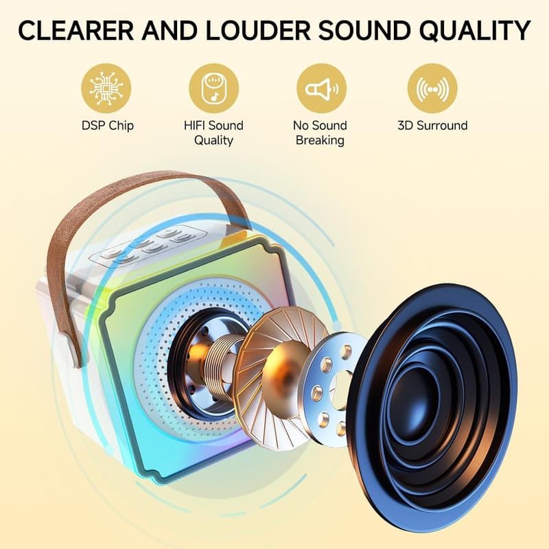 Portable Bluetooth Karaoke Machine with 2 Wireless Microphones - Ideal Birthday Gift for Kids