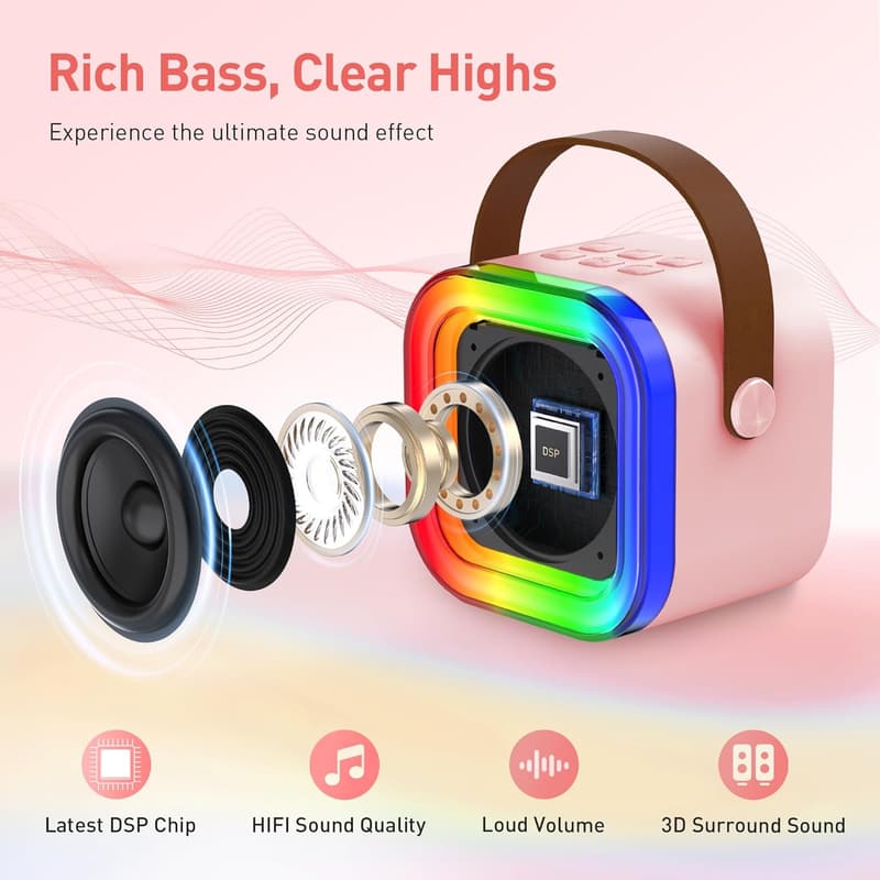 Portable Bluetooth Karaoke Machine with 2 Microphones - Kids Party Gift