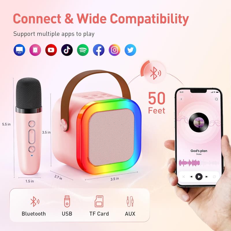 Portable Bluetooth Karaoke Machine with 2 Microphones - Kids Party Gift